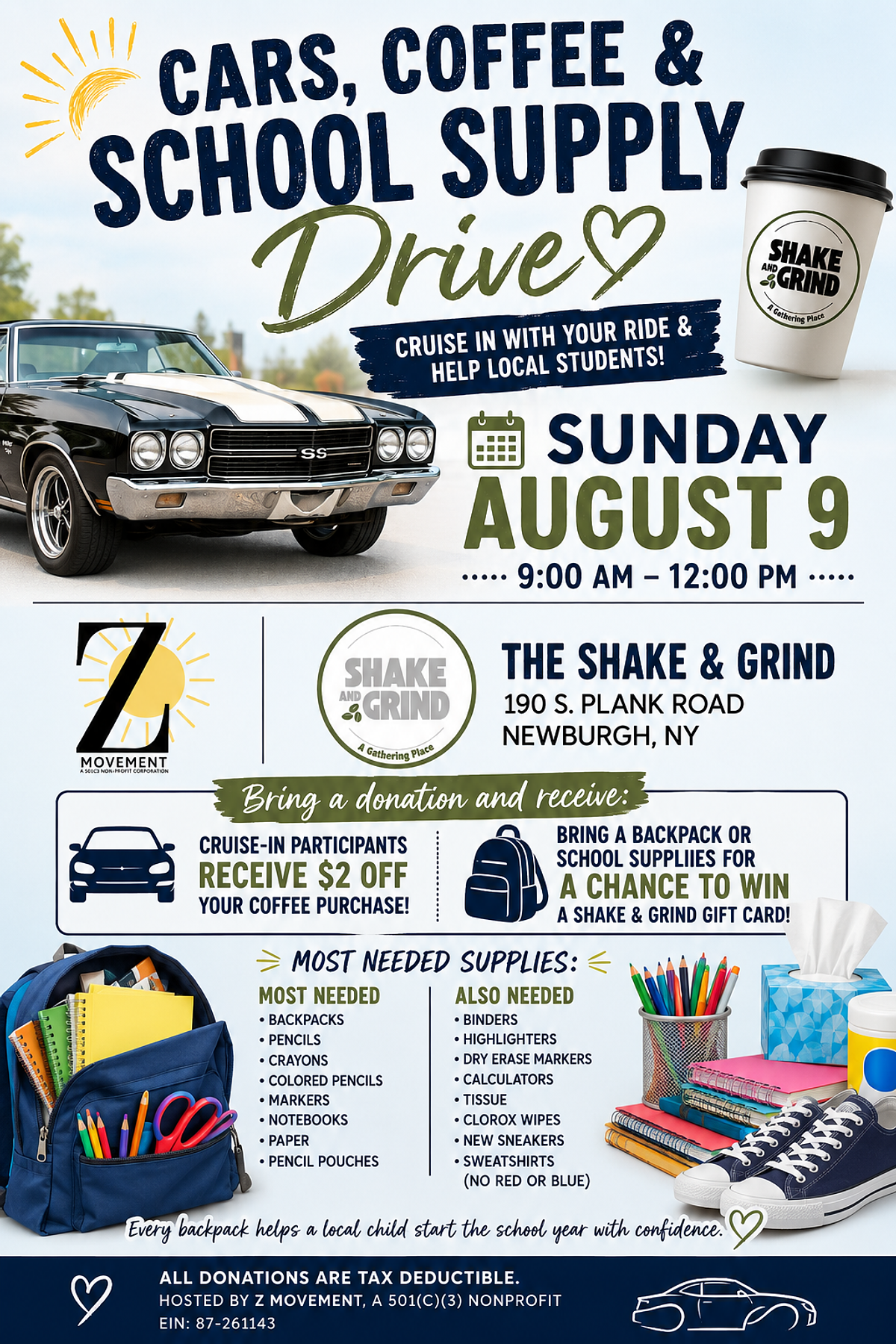 Cars, Coffee & School Supply Drive