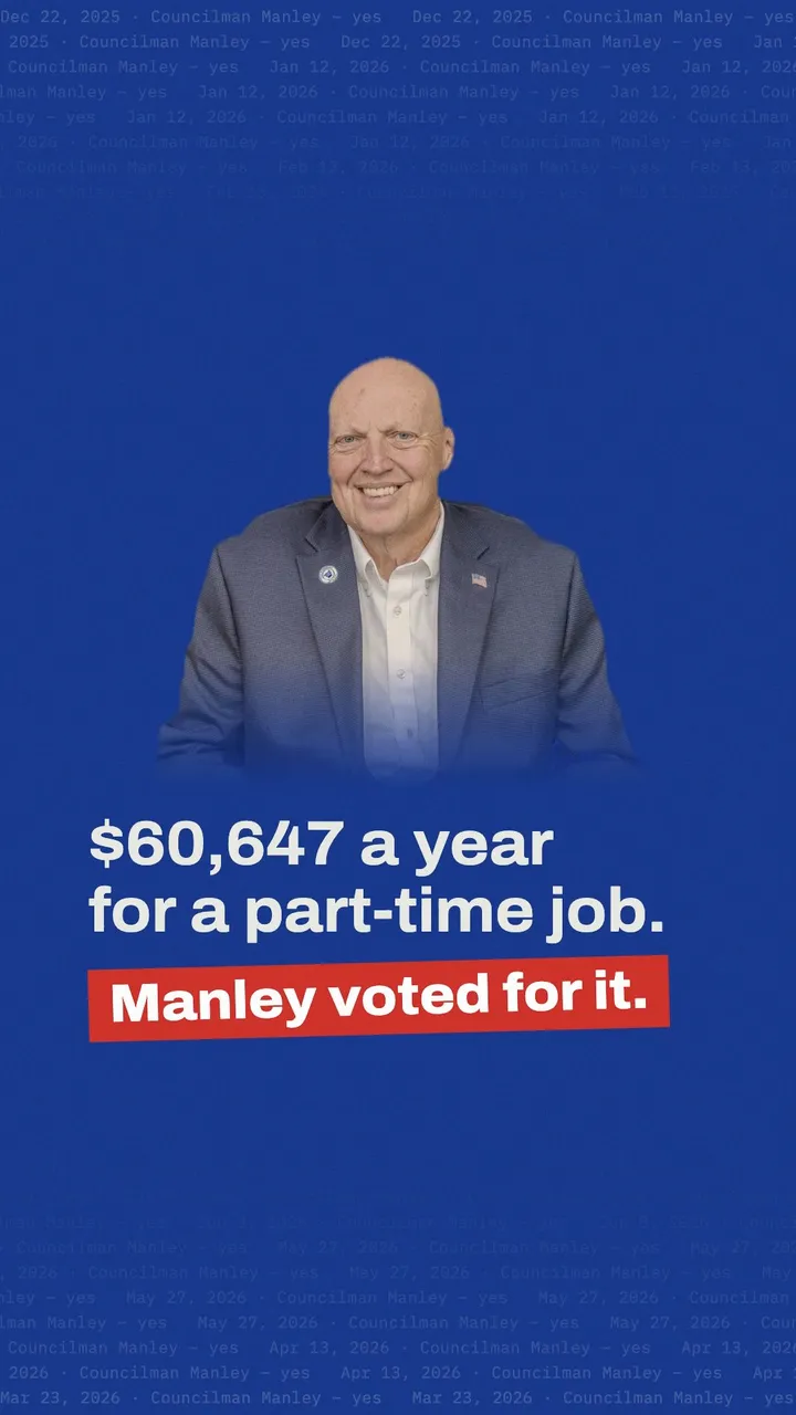 Watch the video: Scott Manley's photo on blue over the line $60,647 a year for a part-time job, and a red stamp: Manley voted for it.